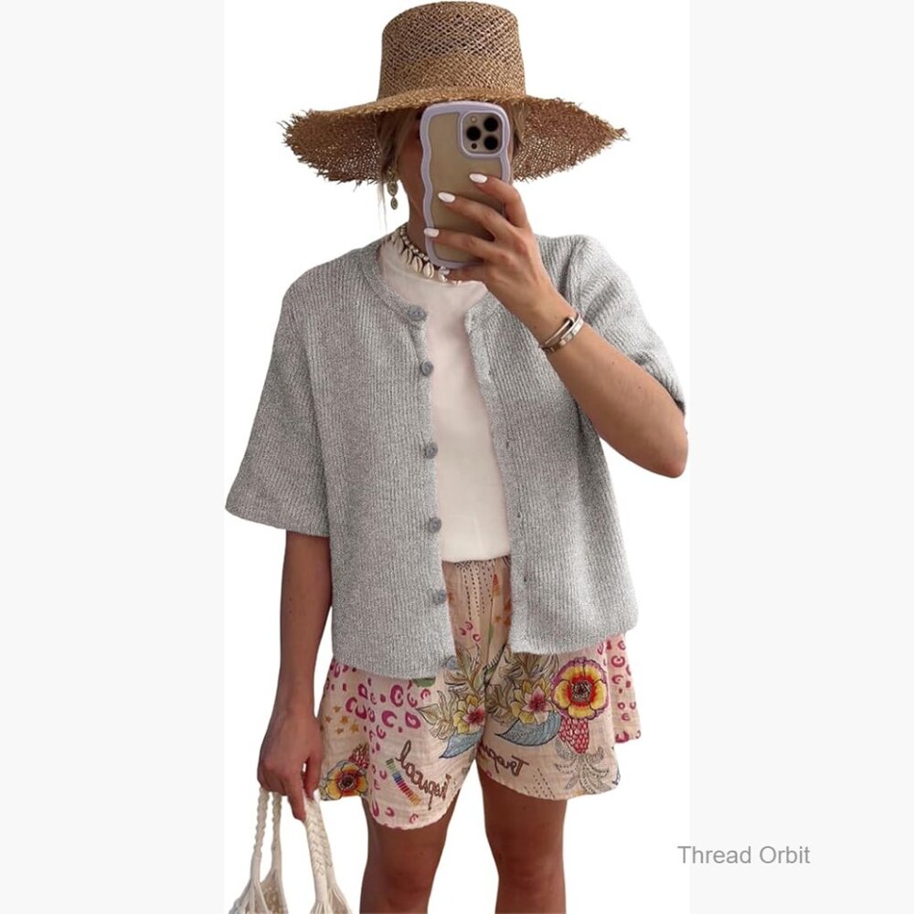 Lightweight Short Sleeve Cardigan Sweater Button Down Loose Fit Medium